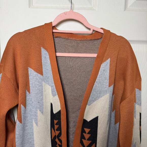 Women’s Cardigan Open Duster Southwestern Aztec Tribal Size L Long Sleeve - Picture 3 of 9